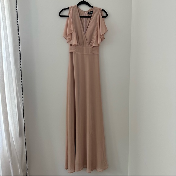 Lulu’s Dearly Loved Blush Pink Flutter Sleeve Maxi Dress Bridesmaids - Picture 5 of 11